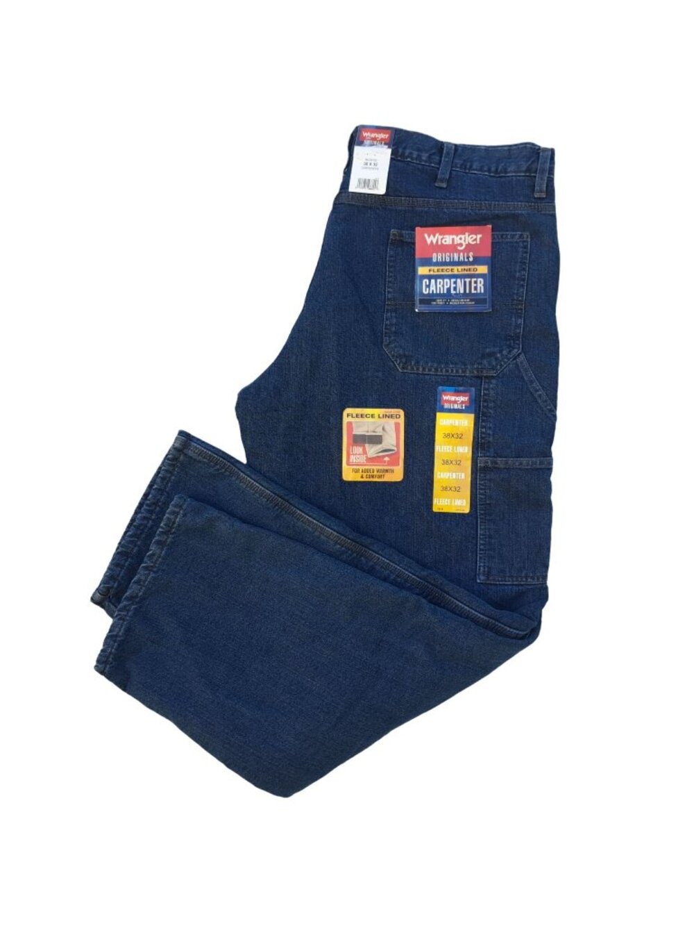 Wrangler Originals Fleece Lined Carpenter Jeans 38 X 32 Blue Denim Loose Fit